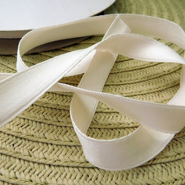 Vintage Silk Satin Double Faced Ribbon Soft Oyster Ivory 1/2" and 3/4" Sold in 5 Yard Packs Perfect For Bridal Crafts Apparel Junk Journals