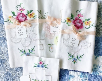 Lovely Vintage Roses Cross Stitch and Mosaic Work Quilting Charm Packs Layer Cakes Pre-Cuts All Cotton Fabric For Quilts CLEAN