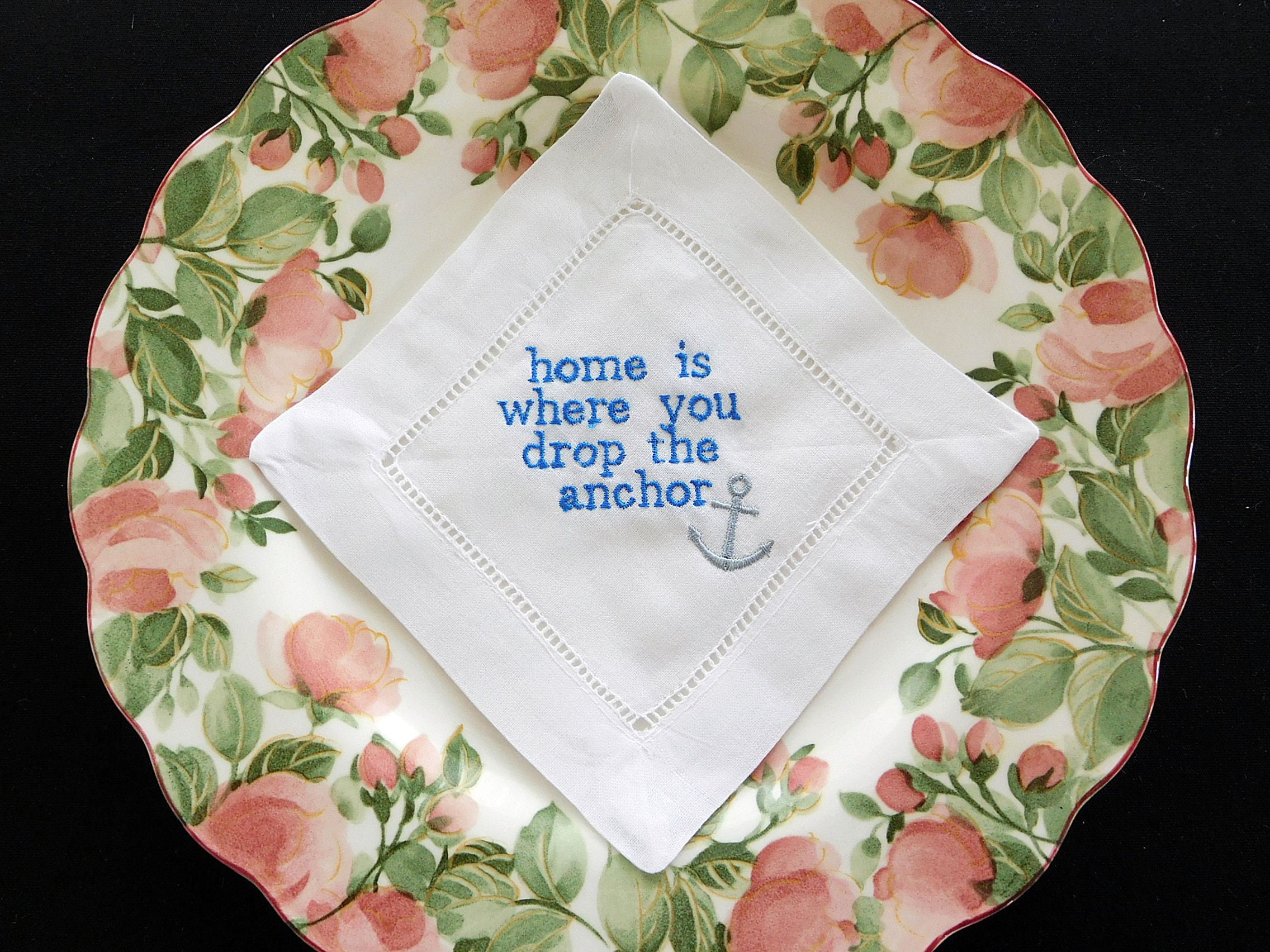 Nautical Theme Cocktail Napkins Set 4 Custom Embroidered Blue Etsy