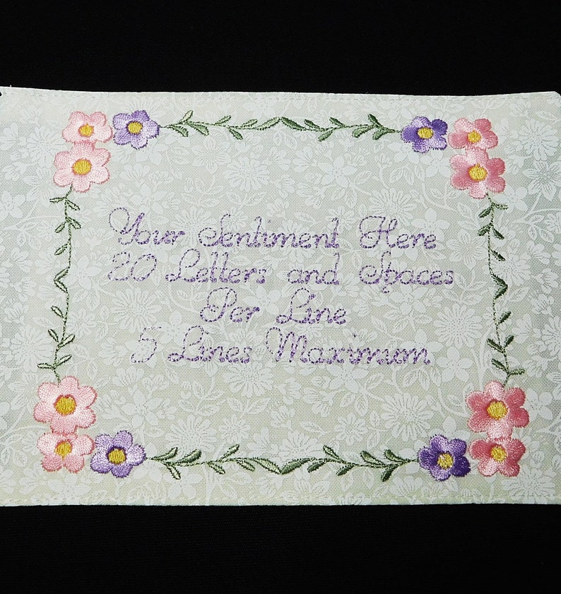 Sentiment Border Custom Embroidered Quilt Label Flowers Vines Border Personalized Fast ...