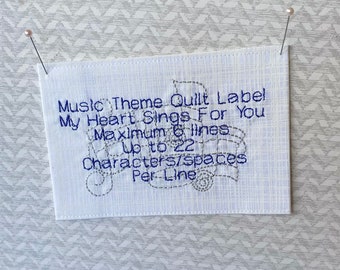 Custom Embroidered Music Theme Quilt Label Block Font Your Special Words Names Personalize Made To Order FAST Delivery