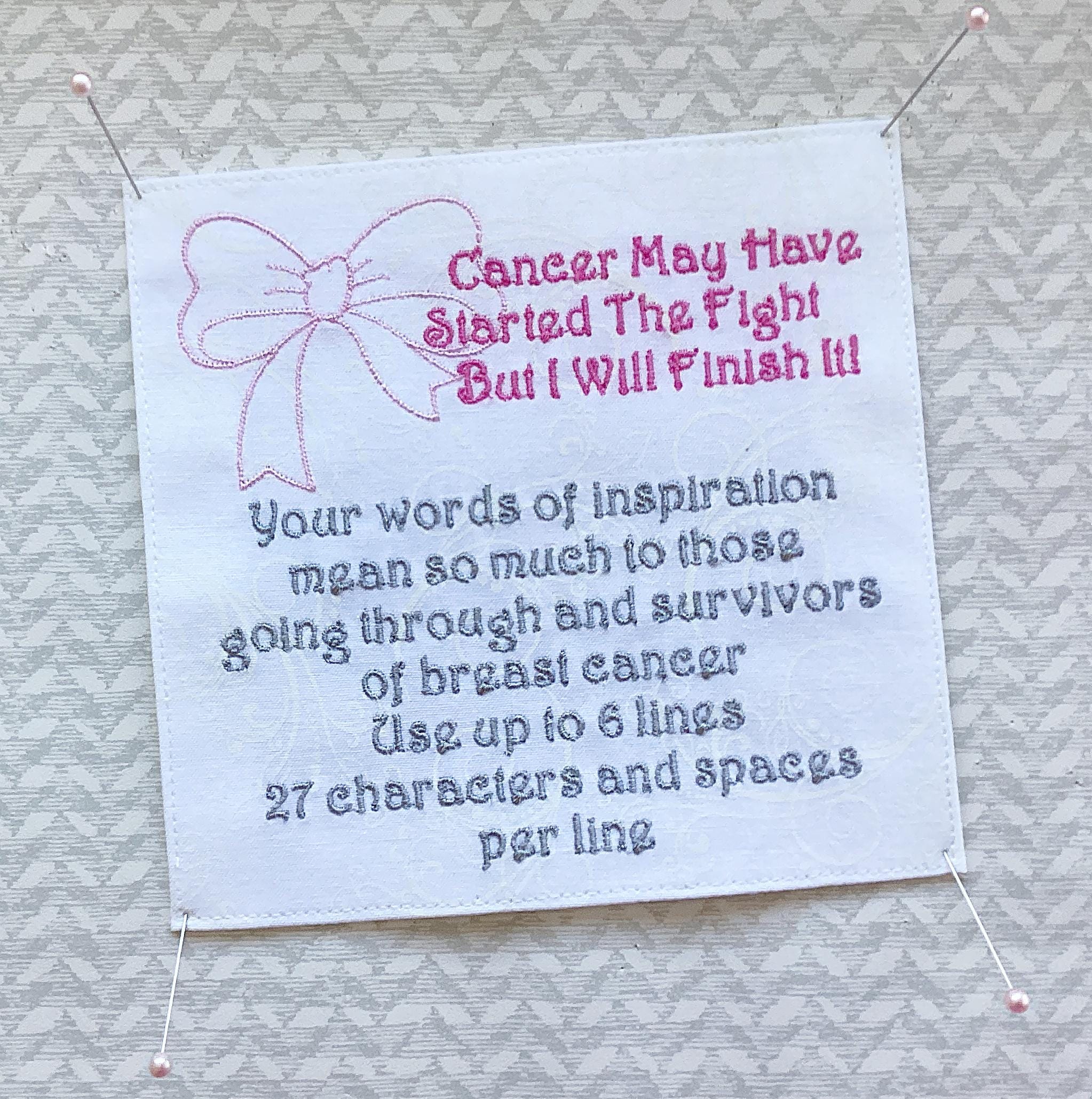 Custom Embroidered Quilt Label Breast Cancer Awareness Survivor Design, Personalized