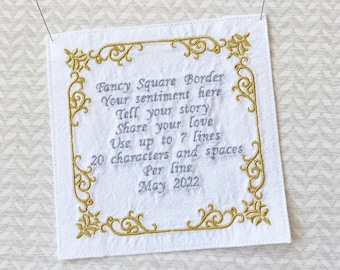 Custom Designed Quilt Label FANCY SQUARE Border Corsiva Font Personalized- I Design/ YOU Stitch  On Your Embroidery Machine