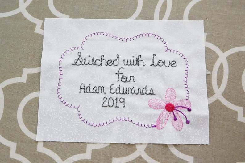Custom Embroidered Quilt Label Blanket Border Your Special Etsy