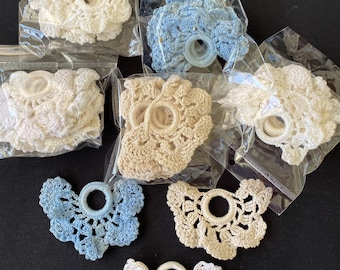 Vintage Hand Crochet Shade Fan or Light Pulls Colors Multiples White Ecru Blue