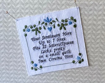 Custom Designed Quilt Label GARLAND TOP Border Personalized- I Design/ YOU Stitch  On Your Embroidery Machine