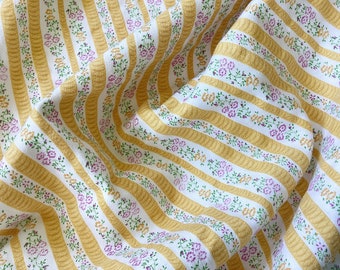 Vintage Pillow Ticking Fabric Yellow Stripe With Little Flowers Pre-Washed 29x32 Piece