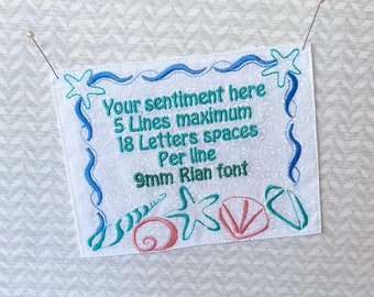 Custom Embroidered Quilt Label Seashell Border Your Special Words and Names Personalize Made To Order FAST Delivery