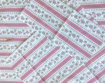 Vintage Pillow Ticking Fabric Pink Stripe With Little Flowers Pre-Washed 3 Pieces 7x15, 17x20 (2)