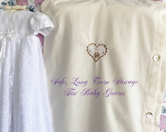 Archival Quality Deluxe Baby Gown Garment Storage Bag Optional Monogram Designed For SAFE  Long Term Christening Blessing Dress Storage