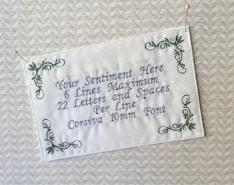 Custom Designed Quilt Label FOUR CORNER Vine Border Corsiva Font Personalized- I Design/ YOU Stitch  On Your Embroidery Machine