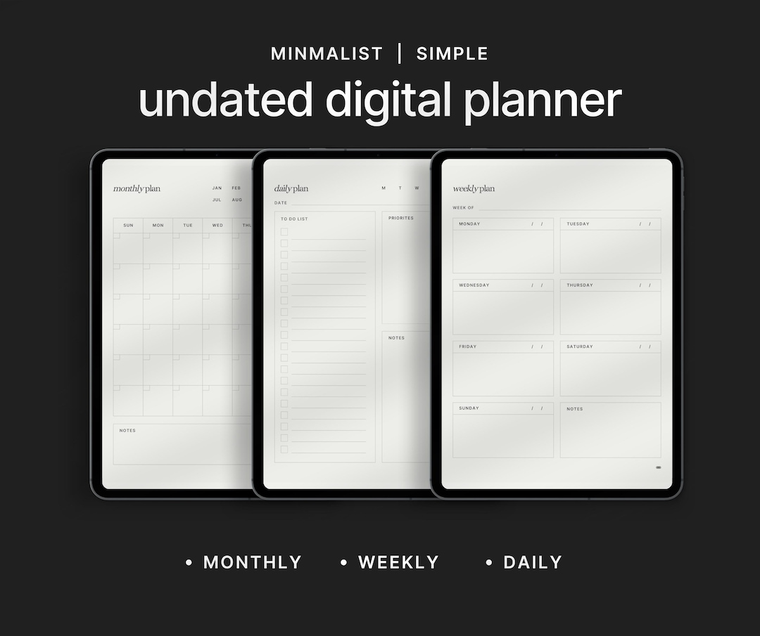 Minimalist Undated Digital Planner: Monthly, Weekly, Daily (PDF) - Etsy