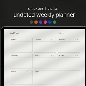 Weekly Digital Planner Simple Minimalist Colorful Undated Planner & Notes, For Goodnotes, ipad, digital or print (Landscape)