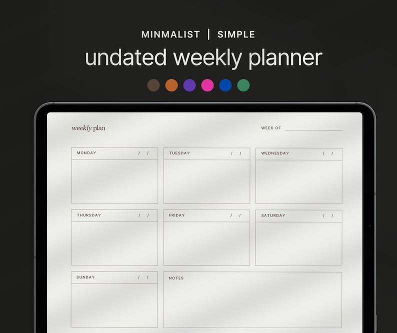Weekly Digital Planner Simple Minimalist Colorful Undated Planner ...