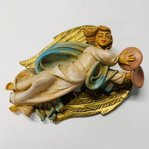 Vintage 6 Inch Hanging Resin Angel with Cymbels Ornament