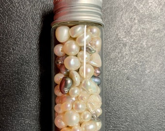 Vintage Loose Freshwater Pearls Mixed Sizes and Colors 25-28 Grams in Small Glass Bottle