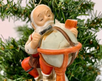 Vintage Dave Grossman Porcelain Norman Rockwell Santa Ornament 1980 Free Shipping