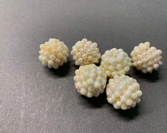 Vintage Mid-Century 20mm Opaque Cream Raspberry Beads (6)  New Old Stock