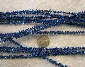 12 Vintage Blue Tinsel 6mm Stems   New Old Stock