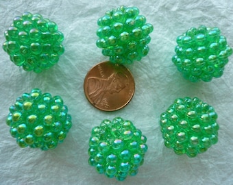 20mm Vintage Raspberry Beads Christmas Green (6) NOS