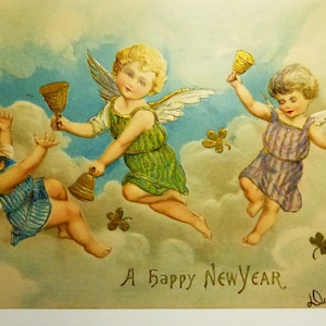 Vintage Postcard Embossed Angels A Happy New Year 1908 Jan 1, 1908 Postmark
