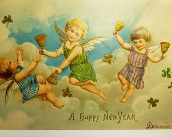 Vintage Postcard Embossed Angels A Happy New Year 1908 Jan 1, 1908 Postmark