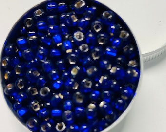 Vintage Cobalt Blue Silver Lined Glass Seed Beads #6    20 Grams  New Old Stock