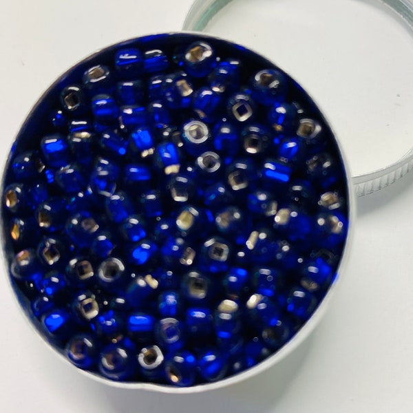 Vintage Cobalt Blue Silver Lined Glass Seed Beads #6    20 Grams  New Old Stock