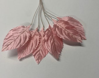 Vintage Mid-Century Pale Pink Satin Embossed Millinery Leaves  New Old Stock  SL483