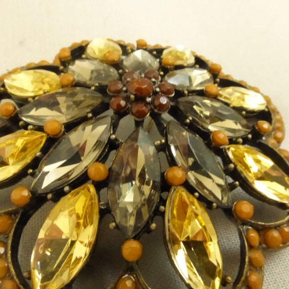 Vintage Large Rhinestone and Faceted Glass Brooch… - image 3