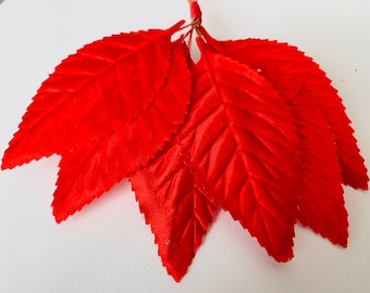 Vintage Mid-Century Red Satin 3 Inch Millinery Leaves NOS  SL197