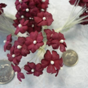 Vintage Burgundy Cotton Flowers 3 bunches