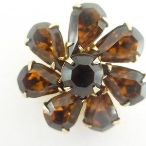 Vintage Mid-Century Clip On Earrings Weiss Signed Dark Topaz Rhinestones image 2