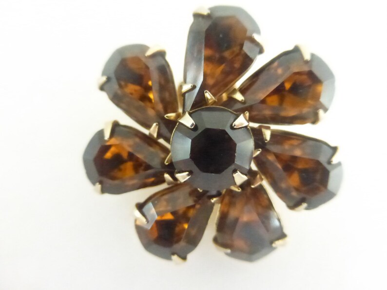 Vintage Mid-Century Clip On Earrings Weiss Signed Dark Topaz Rhinestones image 2