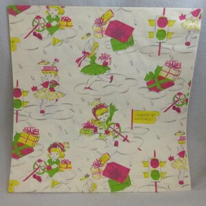VTG GIBSON GIFT WRAP WRAPPING PAPER BABY SHOWER GIFT STORK YELLOW BOY GIRL