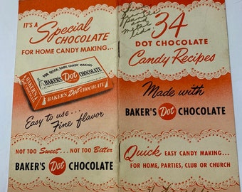 Vintage Cook Booklet 34 Dot Chocolate Candy Recipes Made with Baker’s Dot Chocolate General Foods 1948   Free Media Shipping