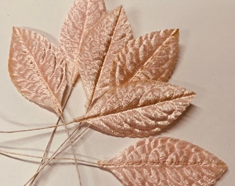 Vintage Mid-Century Pale Pink Velvet Millinery Leaves2 1/2 Inches Long NOS  PVL485