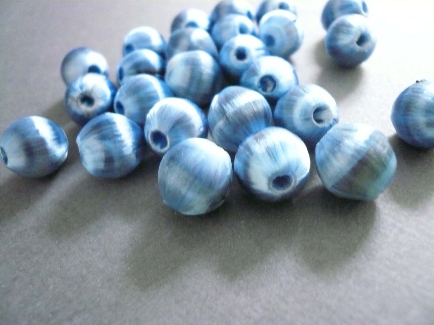 Vintage Blue Grey Silk Wrapped Beads (25)