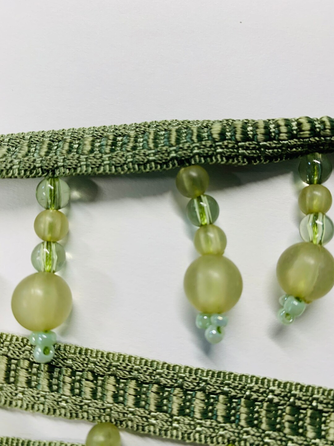 6 Yards Sage Green Glass Bead Trim on Rayon Braid for Home Decor Lamp ...