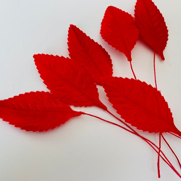 Vintage Mid-century Red Velvet Millinery Leaves. VL195