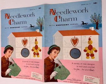 Vintage 1950s Needlework Charm Books No. 4 Knit and Crochet  Free Media Shipping