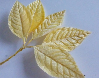 Vintage Mid-Century Buttery Yellow Velvet Millinery Leaves NOS Set of 5  VL253