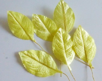 Vintage Mid-Century Yellow Satin Millinery Leaves   NOS    Set of 6      SL537