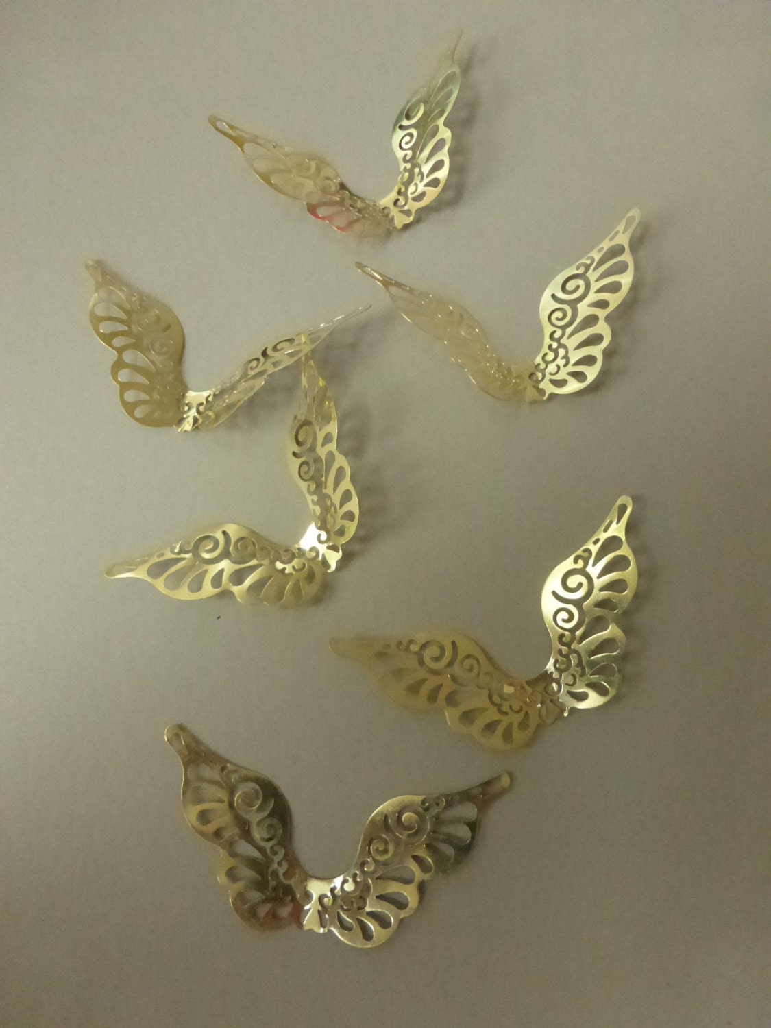 Vintage Brass Up Swept Angel or Fairy Wing Stampings (6)
