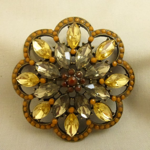 Vintage Large Rhinestone and Faceted Glass Brooch… - image 2