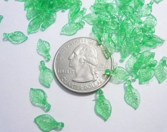 Vintage Teeny Tiny  Bright Green Plastic Leaves for Crafting  NOS  (100)