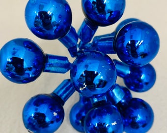 Vintage Mercury Glass Balls on Pick  Royal Blue 20mm New Old Stock  Bunch of 12