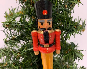 Vintage Wooden Nutcracker Ornament with a Moveable Lever 3 Inches Tall  Free Shipping