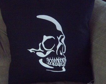 Skull Silhouette Embroidered Pillow