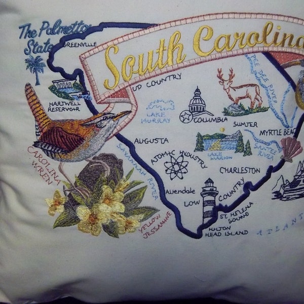 Embroidered State Map Pillow South Carolina